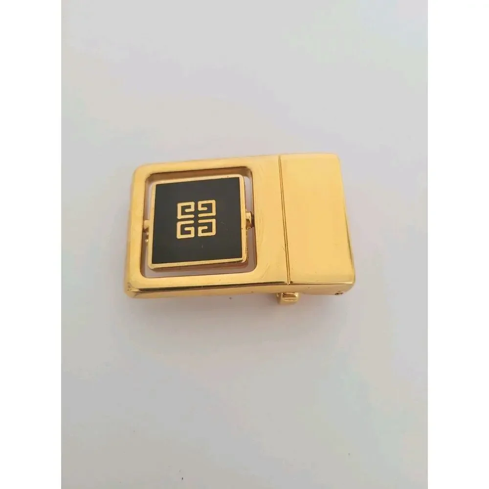 Givenchy Vintage Belt Buckle Gold Black‎ Tone Logo Slim 1